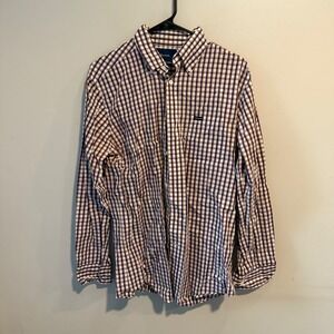 Faconnable Club Mens Medium Purple Gold Check Plaid Cotton Button Down Shirt